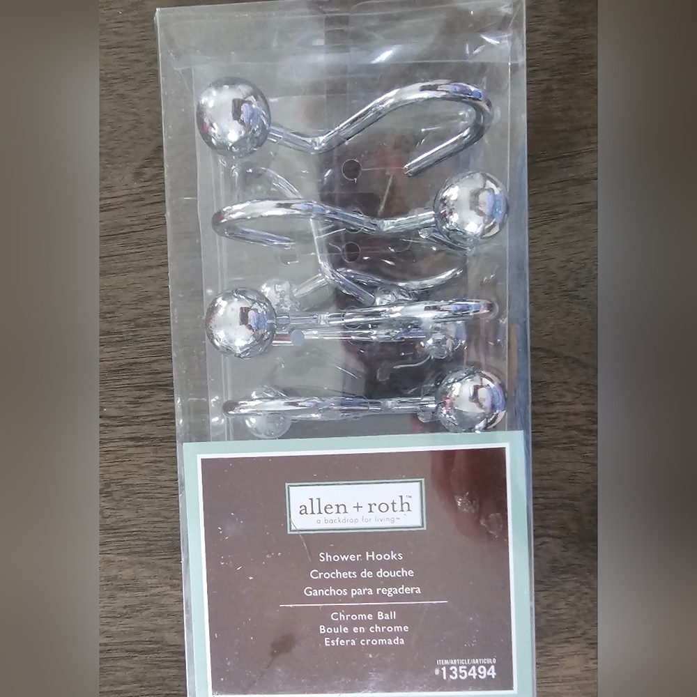 Allen + Roth silver shower curtain hooks, Brand New